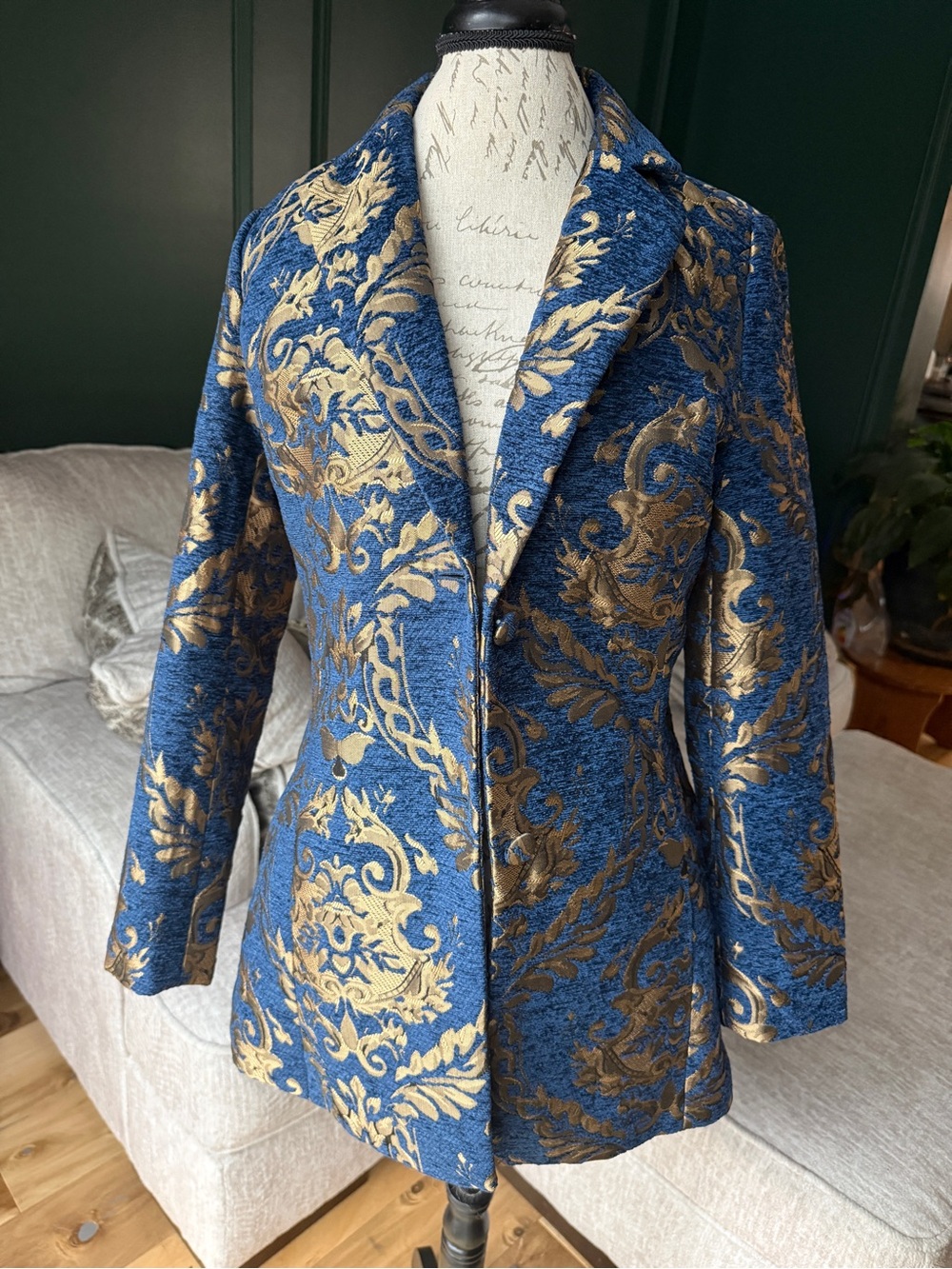VENUS Blue and Gold Brocade Tailored Blazer